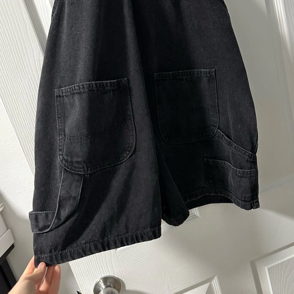Cotton On Black Denim Utility Overall Shorts Size 10